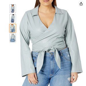 KENDALL + KYLIE Women's Vegan Leather Wrap Tie Crop Shirt